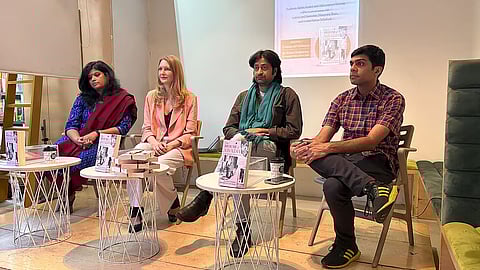 (L-R) Historian Narayani Basu, authors Aletta André and Abhimanyu Kumar, and writer Karan Madhok