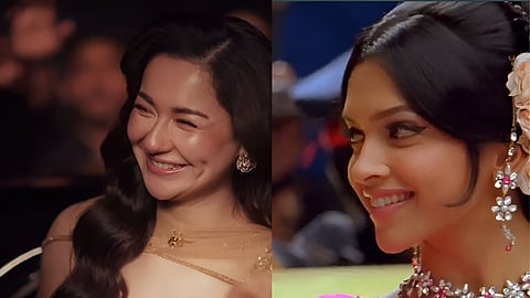 Hania Aamir (L); Deepika Padukone in Om Shanti Om (R)