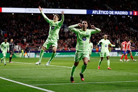Ferran Torres celebrates after netting Barcelona's fourth goal