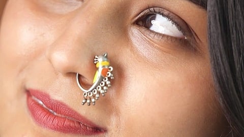 Binni’s Ugadi jewellery set, crafted from brass, mirrors the festival’s flora and fauna