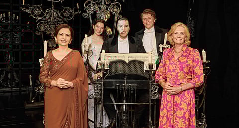 Nita Ambani with Lady Madeleine Lloyd Webber (far right), alongside the team that brings the production to life, ‘Christine’ Grace Roberts, ‘Phantom’ Jonathan Roxmouth, and ‘Raoul’ Matt Leisy