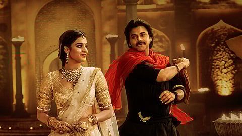 Pawan Kalyan and Nidhhi Agerwal in Hari HaraVeera Mallu