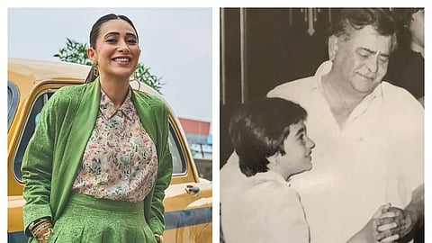 Karisma Kapoor; (right) A young Karisma with Raj Kapoor