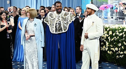 Met Gala co-chairs Colman Domingo and Lewis Hamilton with Anna Wintour (far left)