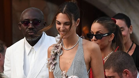 Natasha Poonawalla floats through the Bezos wedding with Vittoria Ceretti