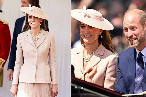 Kate Middleton dazzles in Dior debut for Royal visit paired with pearls for Macron’s visit