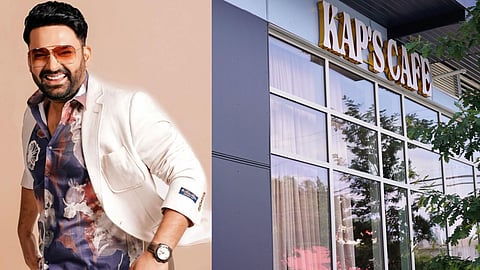 Kapil Sharma on the left and Kap's Cafe on the right