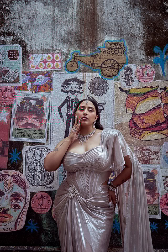 Raja Kumar wearing a fusion couture gown from the Raja Kumari x KALKI collection.