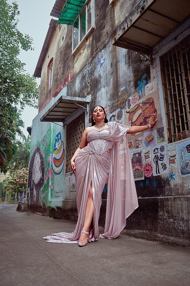 Raja Kumar wearing a fusion couture gown from the Raja Kumari x KALKI collection.
