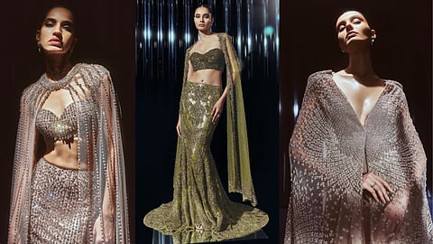 Ethereal flowing gowns with subtle shimmer from Rohit Gandhi + Rahul Khanna’s The Light Within collection