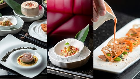 Three dishes from the limited-time Nikkei menu curated by chef Randy Cultivo at Wabi Sabi, The Oberoi, Bengaluru