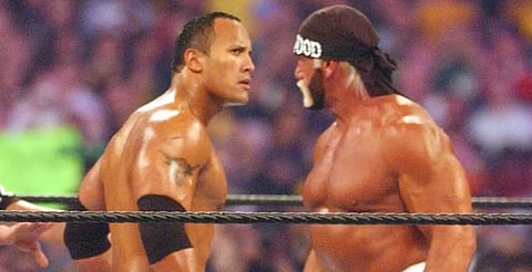 Johnson and Hogan in the same ring during the former's early WWE years
