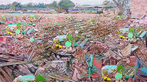 Odisha artist Paribartana Mohanty captures the remnants of bulldozer-raj on the Kathputli Colony