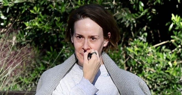 Sarah Paulson gets emotional outside friend Diane Keaton's home