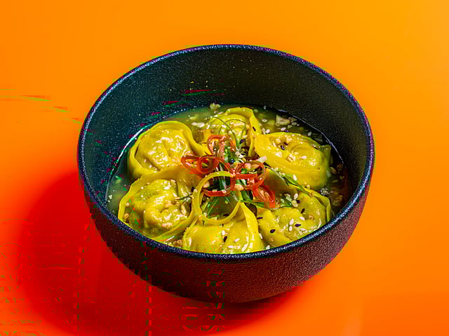 Soupy shrimp momo at Park Street SOCIAL