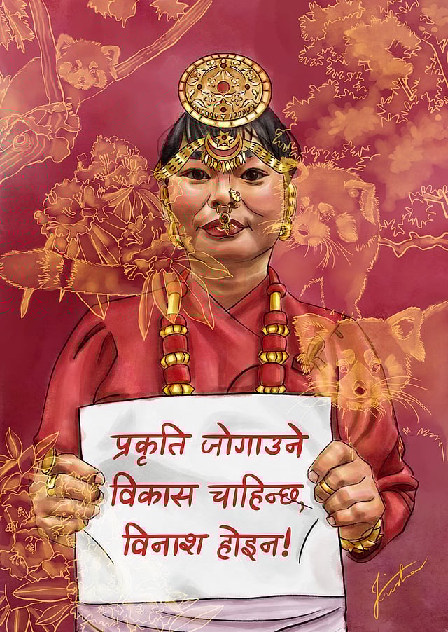 One of the artworks by Krishna Joshi focussing on environmentalism in Nepal