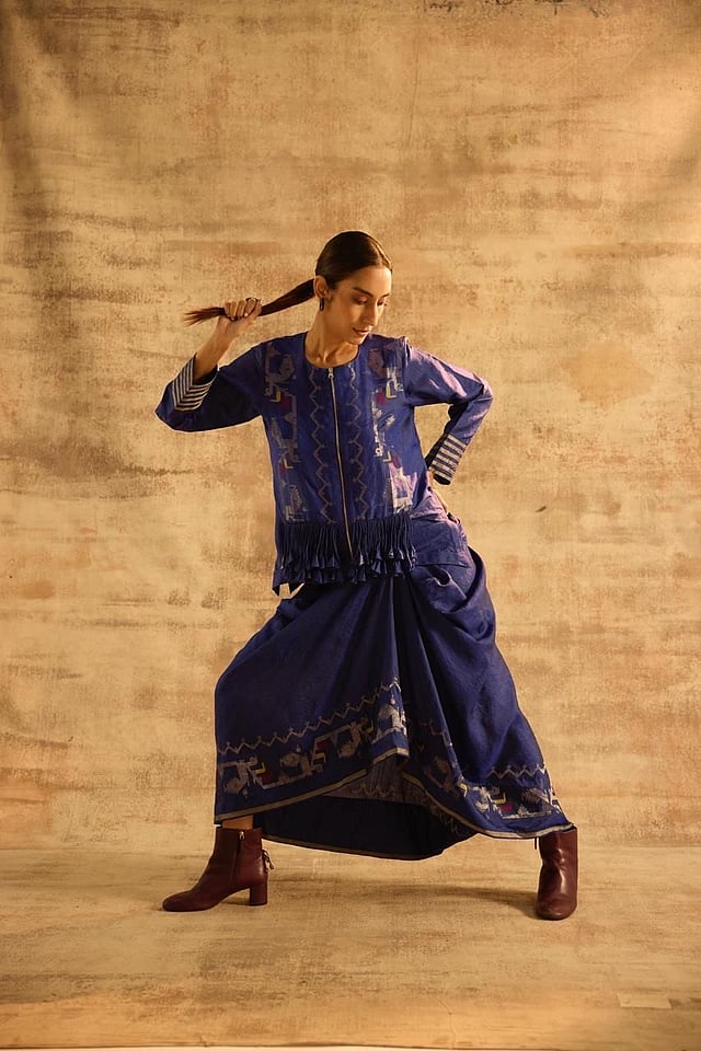 The new Jamdani collection by Tarina features everything from swing dresses to tailored, belted co-ord sets with asymmetric Jamdani borders