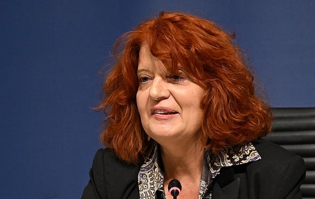 Paris prosecutor Laure Beccuau speaks during a news conference at the Paris courthouse Wednesday