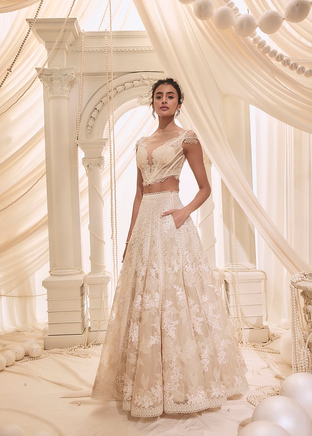 Isha Jajodia's Roseroom label has silhouettes with lace appliqué, threadwork, and delicate bead detailing