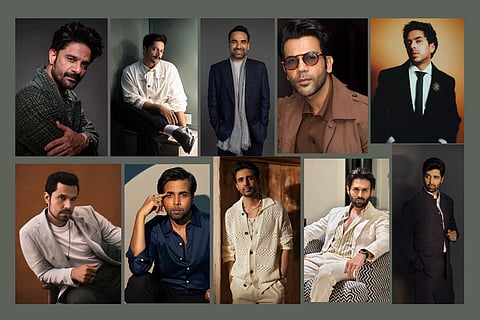 Clockwise from L-R: Jaideep Ahlawat, Ali Fazal, Pankaj Tripathi, Rajkummar Rao, Adarsh Gourav, Adivi Sesh, Karthik Aryan, Gulshan Devaiah, Abhishek Banerjee, and Randeep Hooda