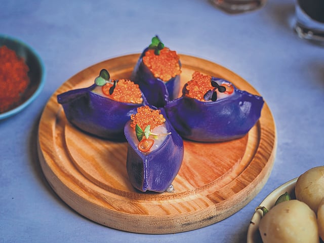 Blue pea prawn dumpling