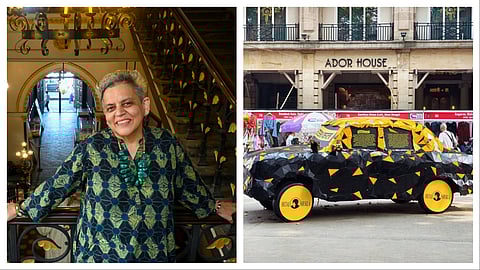 Fine artist Brinda Miller (L); Kaali-Peeli Taxi in Kala Ghoda Festival (R)