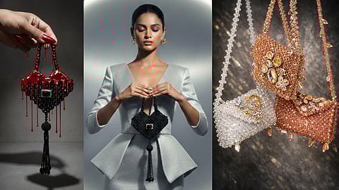 Contemporary evening bags blending traditional bead craft with modern design