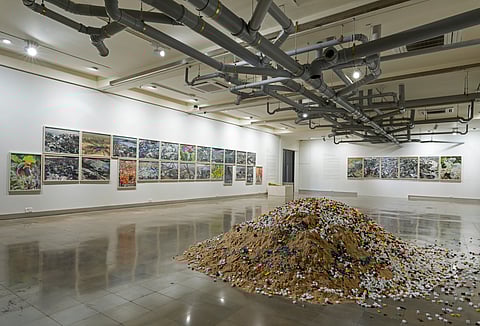 Navjot Altaf’s landfill paintings turn the museum into a site of uneasy recognition