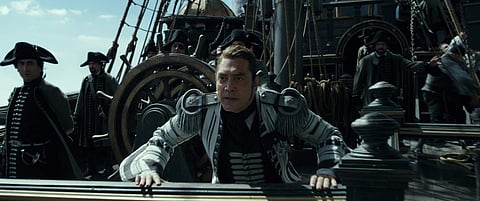 (Left and below)Javier Bardem as Captain Salazar in stills from the film