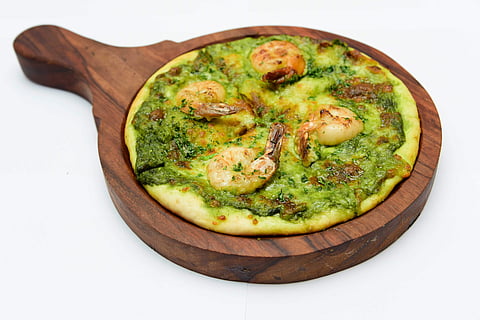 This pizzeria tops bases with Wasabi and Prawn Pesto