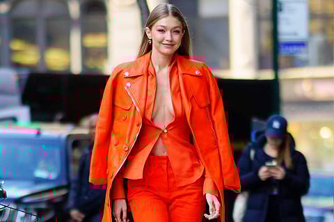 Take a cue: Gigi Hadid rocks the Living Coral ensemble