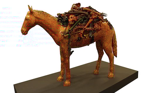 Zuljanah, papier-mâché on fiber resin, 60 x 48 x 36 inches, 2017