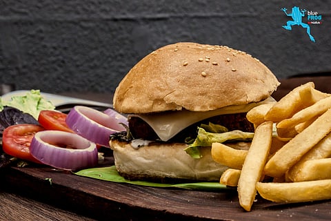 A burger from the menu