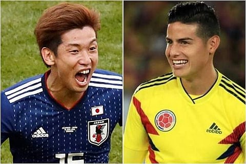 Yuya Osako f Japan and James Rodriguez of Colombia