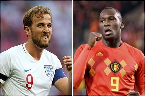 Harry Kane of England and Romelu Lukaku of Belgium