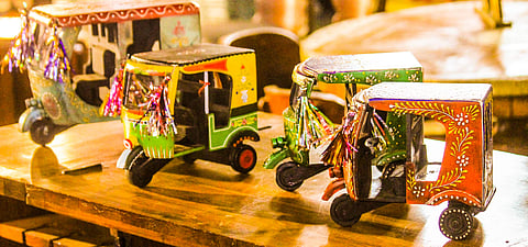Miniature vehicles at a stall