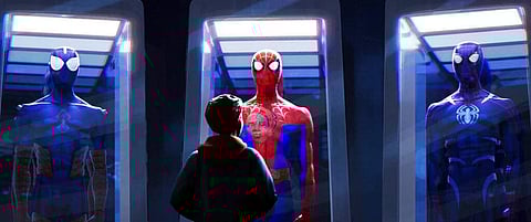 This image released by Sony Pictures Animations shows a scene from Spider-Man: Into the Spider-Verse. (Sony Pictures Animation via AP)