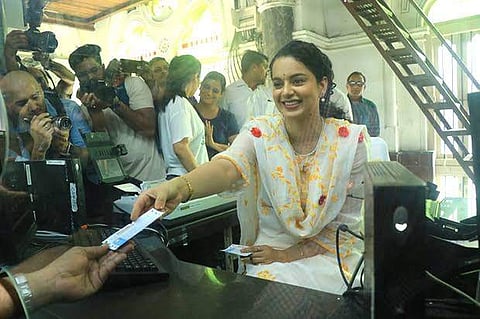 Kangana Ranaut sells tickets at Mumbai Railway Station