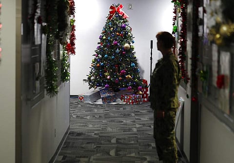 At NORAD Tracks Santa Center, Peterson Air Force Base (AP Photo/David Zalubowski)