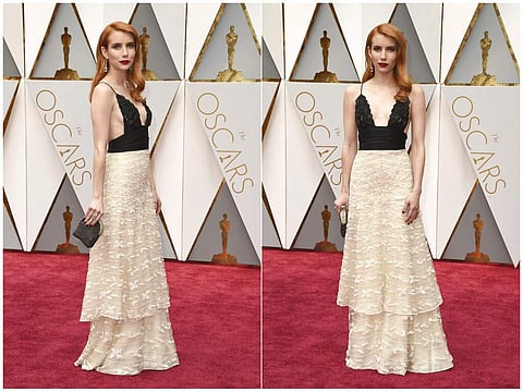 Emma Roberts wears vintage Armani Prive at the Oscars in LA (Photos by Jordan Strauss/Invision/AP)
