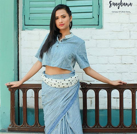 Handspun Khadi sari in powder blue