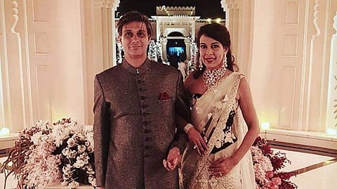 Pooja Bedi and her boyfriend at their engagement