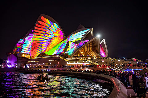 Lighting of the Sails, Metamathemagical Sydney Opera House. Credit Daniel Boud