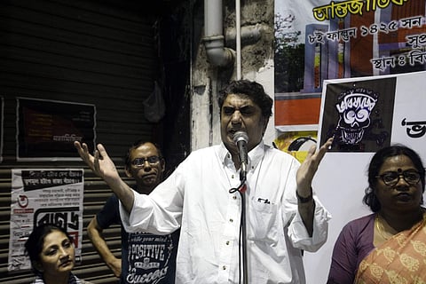 Anik Dutta addresses a demonstration in Kolkata (Photo: IANS)