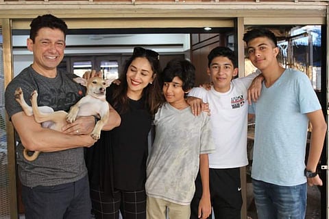 Madhuri Dixit and her family with their new pet