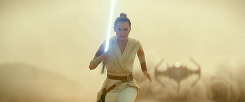 This image released by Lucasfilm Ltd. shows Daisy Ridley as Rey in a scene from 'Star Wars: Episode IX.' (Lucasfilm Ltd. via AP)