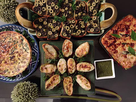 Veg pizza pie, spinach and ricotta lasagna, mushroom risotto, and focaccia bread