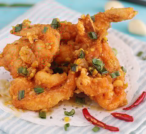 Prawns with lemongrass and peanut sauce