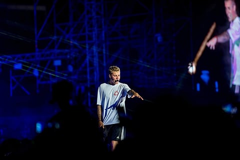 Singer Justin Bieber performs during his concert in Mumbai. (File Photo: IANS)