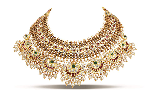 Gold and pearl embellished necklace by TBZ